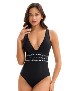 European American <b>Women's</b> Stylish Fitness Swimwear Sexy Solid Pattern Print One-Piece Beachwear Cut-Out Back Design Plus Size - Product Image 2