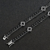 Collier chaîne tennis trèfle à quatre feuilles en zircone noire de 4 mm de qualité supérieure, simple rangée, bijoux hip-hop avec fermoir sécurisé, vente en gros