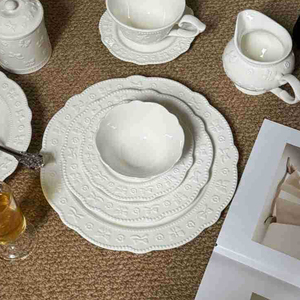 Assiette à soupe en céramique gaufrée style vintage pour la restauration, bord fleuri, en <span class=keywords><strong>porcelaine</strong></span>, motif occidental en relief, pour hôtels et restaurants - Product Image 5