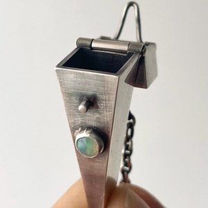 <b>Opal</b> Triangle Locket Pendant - Contemporary Design <b>Necklace</b> - Locket Urn or Memorial Jewelry - Product Image 4