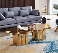Table Basse de Salon de Luxe en Acier Inoxydable, Table d'Appoint Irrégulière en Métal Doré Haut de Gamme