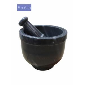Mortero y Pilón de Piedra Negra Natural de 5x6 Pulgadas, Estilo Japonés, Resistente, Apto para Lavavajillas, Herramienta para Moler Especias, Hierbas, Ajo y Jengibre - Product Image 1