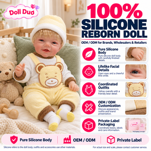 Poupée Duo personnalisée de 18 pouces, poupée reborn en silicone pleine longueur, salopette ours en peluche jaune, cadeau de Noël personnalisé pour enfants - Product Image 1