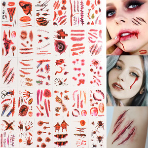 30 autocollants de tatouage d'Halloween, cicatrices d'<span class=keywords><strong>horreur</strong></span>, blessures réalistes, sang, <span class=keywords><strong>maquillage</strong></span> d'Halloween, art corporel, papillons, autocollants de dessins animés - Product Image 5