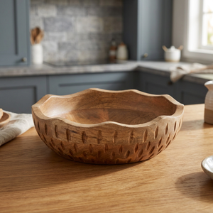 Bol décoratif en bois de style moderne du milieu du siècle, gravé à la main avec un motif animalier SB-017 |   Décoration d'intérieur en bois naturel - Product Image 2