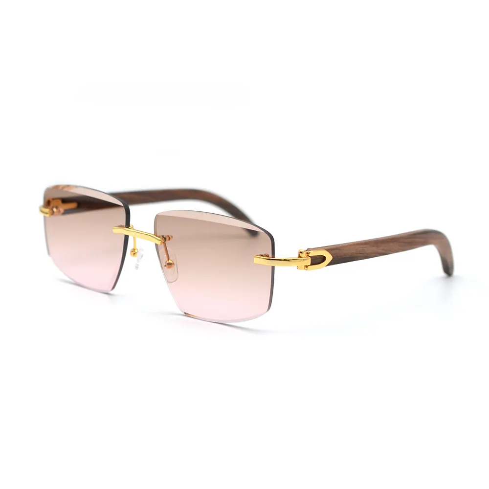 wholesale modern sunglasses luxury metal wooden frame quay rimless sunglasses