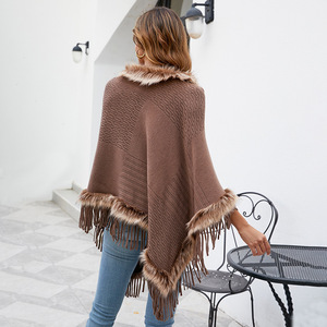 Capa de punto con borlas para mujer, poncho suelto de color liso, chal tipo jersey, abrigo informal estilo europeo americano, novedad otoño-invierno - Product Image 5