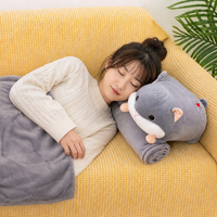 Grande couverture-oreiller en peluche animale de dessin animé 2-en-1, couette climatisante, adorable poupée en peluche pour dormir, se détendre et décorer la maison