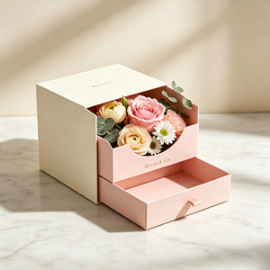 Double Drawer <b>Flower</b> Gift <b>Box</b> With Pink Roses And Eucalyptus High-End Paperboard Packaging <b>flower</b> packing <b>box</b> - Product Image 5