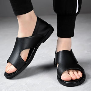 Light Men's Genuine Leather Open Toe <b>Slides</b> Summer Casual Rubber Outsole <b>Slip</b>-On Sandals - Product Image 3