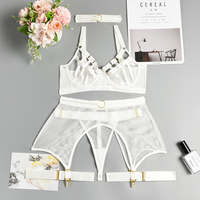 Ensemble de lingerie sexy en dentelle et maille pour femmes, sous-vêtements transparents, ensembles de soutien-gorge et culottes, lingerie blanche, soutien-gorge et culottes string, ensembles de sous-vêtements 1024