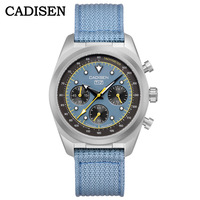 Montre chronographe pour homme CADISEN 7068, boîtier en titane, verre saphir, cadran tachymètre, bracelet en toile nylon, montre sport à quartz