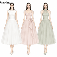 Robes de Demoiselle d'Honneur Personnalisées OEM ODM pour Femmes, Sans Manches, en Satin Plissé et Tulle, Coupe Trapèze, Longueur Midi, Couleurs Ivoire, Rose Poudré et Vert Sauge, Vente en Gros