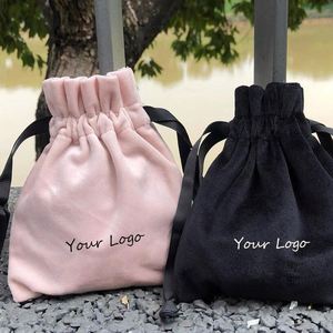 ODM & OEM Wholesale Soft Black Velvet <b>Drawstring</b> Bag Black Color Velvet Dust <b>Pouch</b> With Silk Ribbons - Product Image 3