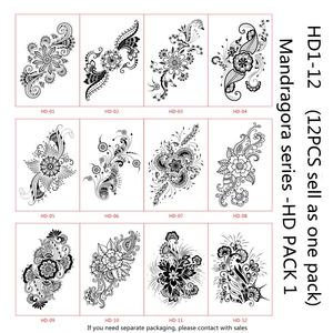 Mandala personalizado <span class=keywords><strong>flores</strong></span> negro HD respetuoso con el medio ambiente transferencia <span class=keywords><strong>de</strong></span> agua tatuaje temporal pegatinas impermeable Mehndi Henna diseño tatuaje - Product Image 3