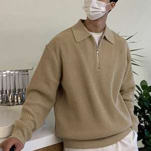 Suéter de punto de Color sólido versión coreana, chaqueta de suéter con cremallera a la moda, Tops informales de manga larga con solapa para hombre, 2017 - Product Image 4