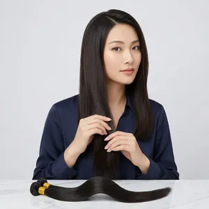 Cheveux humains indiens noirs naturels, base en soie, lisses, ensemble complet pour la tête, densité 100%, cheveux Remy, trame de cheveux doublement tirée, toutes les couleurs - Product Image 3