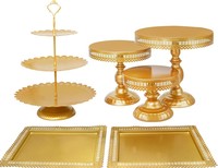 Présentoirs de fête de buffet Supports de plaque de gâteau en métal de couleur or Plateaux d'affichage de dessert