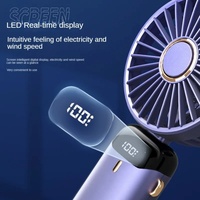 Ventilateur portable miniature de 3000 mAh, pliable, à suspendre au cou, 5 vitesses, rechargeable par USB, avec support de téléphone et écran d'affichage
