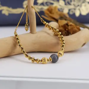 Tre file di perline d'oro in metallo bracciale in acciaio inossidabile con pietra di luna preziosa naturale bracciale con gioielli regalo per ragazze da donna