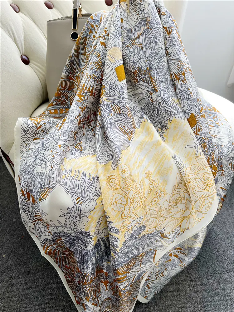 Bufandas de seda personalizadas con estampado de Cachemira de 108cm, talla grande, 100% seda satinada, envoltura para el pelo, bufandas cuadradas, chal, bufanda para mujer