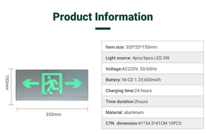 Tuoming Patterns <b>Customized</b> Indoor Tunnel Wall Mounted Rechargeable 3W Led Exit Sign Emergency Lights - Product Image 2