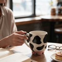 Tasses en céramique à motif de vache, design animalier mignon, compatibles micro-ondes et lave-vaisselle, sans danger pour les aliments, réutilisables, pour cadeaux de fêtes