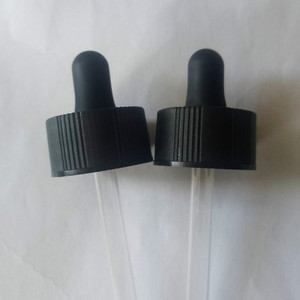 Tapa cuentagotas negra de 28 mm con anillo central para botellas de aceites esenciales, tapa de goma con boquilla de vidrio - Product Image 3