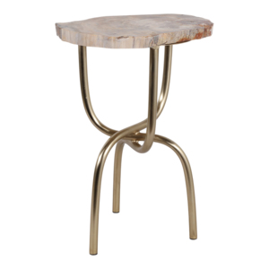 Tavolino da Cocktail in Legno Pietrificato con Base in Metallo Scultoreo, Piccolo Tavolino Laterale per Soggiorno e Camera da Letto - Product Image 3