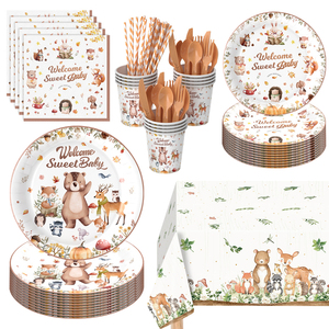 Articoli per Feste a Tema Giungla Personalizzati, Decorazioni per Feste a Tema Animali del <span class=keywords><strong>Bosco</strong></span>, Piatti, Tovaglioli, Bicchieri, Cannucce, Forchette - Product Image 1