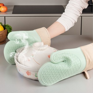 <b>Silicone</b> Oven Mitts 27.5cm Heat Insulation Baking Gloves Kitchen <b>Tools</b> Five-Finger Design Solid Color - Product Image 2