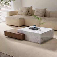 Ensemble de table basse carrée en bois et marbre de style moderne avec tiroirs pour le salon, design extensible, décoration
