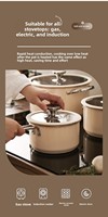 Set Peralatan Masak Multifungsi 1,5L dari Baja Anti Karat 304, Dasar Ganda, Warna Krem Beige Matte, Termasuk Panci Susu, Panci Kaldu, dan Casserole Dangkal