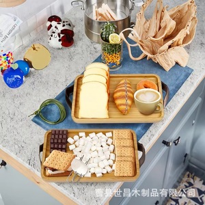 Plateau de service rectangulaire en bambou avec poignée, idéal pour le thé, le barbecue, les pique-niques en extérieur et le rangement alimentaire, fabriqué au Shandong - Product Image 2