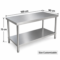 Table de travail de cuisine en acier inoxydable commercial avec étagère de rangement, table de préparation de qualité alimentaire pour restaurant, hôtel, restauration, utilisation en cuisine