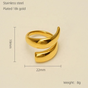 Новое горячее продажи из нержавеющей стали 18K зеркало Открытое кольцо нерегулярный дизайн кольцо ювелирные изделия оптом для женщин - Product Image 6