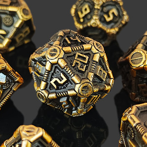 Juego de Dados Metálicos Steampunk para D&D, Dados Poliédricos con Esmalte Dorado y Azul para Juegos de Rol como Dungeons and Dragons, Regalos para Fanáticos de D&D - Product Image 5