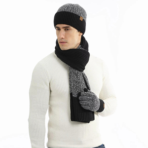 Ensemble de bonnet écharpe d'hiver assortie à rayures verticales pour hommes <span class=keywords><strong>et</strong></span> femmes de haute qualité - Product Image 1