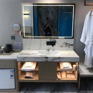 Mueble de Baño Moderno con Espejo Inteligente Estilo Hotel, Material de Madera con Tira de Luz y Lavabo Curvo Combinado - Product Image 5