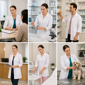 Camice da Laboratorio con Zip Frontale e Logo Personalizzato, Manica Tre Quarti, Colletto a Punta, per Farmacia, Odontoiatria, <span class=keywords><strong>Estetica</strong></span>, Clinica Veterinaria - Product Image 3