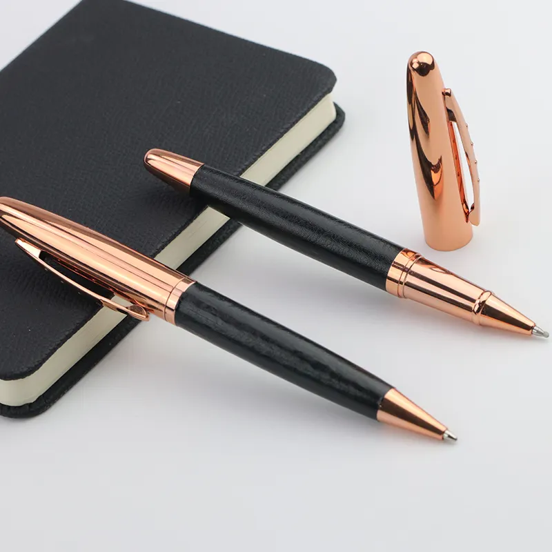Rose gold PU leather Metal Ballpoint Pen Roller Pen Business Promotional Gifts For Office