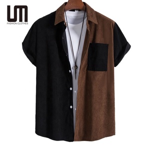 Camicia in velluto a coste da <span class=keywords><strong>uomo</strong></span> Liu Ming OEM, alla moda, con tasche e patchwork colorato, a maniche corte, <span class=keywords><strong>casual</strong></span>, per l'<span class=keywords><strong>estate</strong></span> - Vendita all'ingrosso - Product Image 1