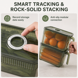 Boîte <span class=keywords><strong>de</strong></span> rangement hermétique pour <span class=keywords><strong>réfrigérateur</strong></span> avec dateur et plateau <span class=keywords><strong>de</strong></span> drainage, en PET sans BPA, pour fruits et <span class=keywords><strong>légumes</strong></span>, vente en gros, OEM - Product Image 2