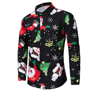 Camicia da <span class=keywords><strong>uomo</strong></span> con stampa di Babbo Natale, manica lunga, casual, natalizia, alla moda, 18 colori, vestibilità slim. - Product Image 2