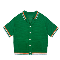 Polo tricoté en maille de coton à manches courtes pour homme, style cardigan, ajouré, pour l'été et la plage, avec logo personnalisé