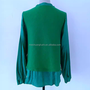 Camicia in Lana e Seta con Patchwork a Quadri <span class=keywords><strong>Verde</strong></span> Personalizzata per Donne, <span class=keywords><strong>Blusa</strong></span> da Signora - Product Image 4