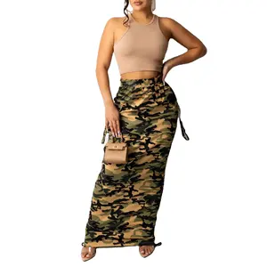 Women's Y2K Camo Print Cargo Maxi Skirt - High Waist Casual Skirt For Spring Summer Fashion