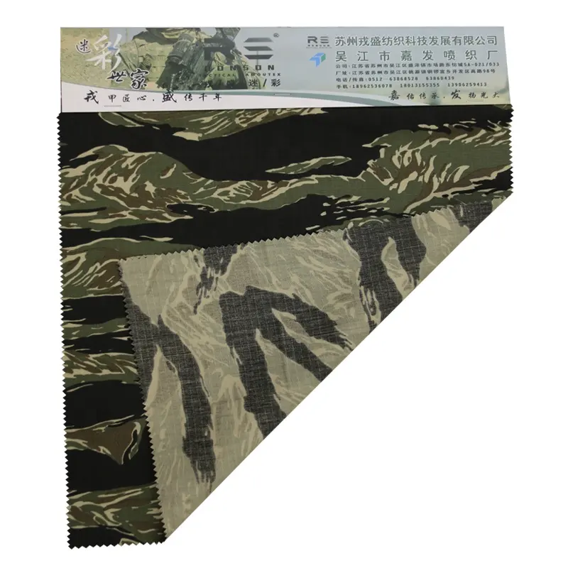 TC Tiger Stripe Camo Pabrik Langsung Grosir 65% 35% Poliester Ripstop Taktis Kain Kamuflase