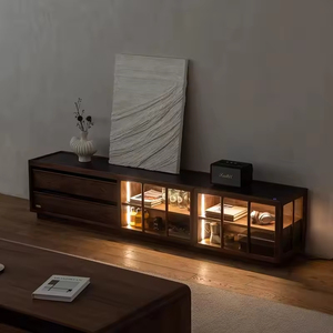 Mueble <span class=keywords><strong>de</strong></span> TV Moderno <span class=keywords><strong>de</strong></span> Nogal con Puertas <span class=keywords><strong>de</strong></span> Vidrio <span class=keywords><strong>y</strong></span> Cajón, Diseño <span class=keywords><strong>de</strong></span> Mediados <span class=keywords><strong>de</strong></span> Siglo para Sala <span class=keywords><strong>de</strong></span> Estar <span class=keywords><strong>y</strong></span> Dormitorio, Centro <span class=keywords><strong>de</strong></span> Entretenimiento - Product Image 3