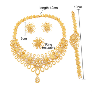 4pcs Set Luxury Women Jewelry Gift Dubai <b>24K</b> <b>Gold</b> Jewelry Set Bride Necklace <b>Bracelet</b> Earrings Ring - Product Image 3